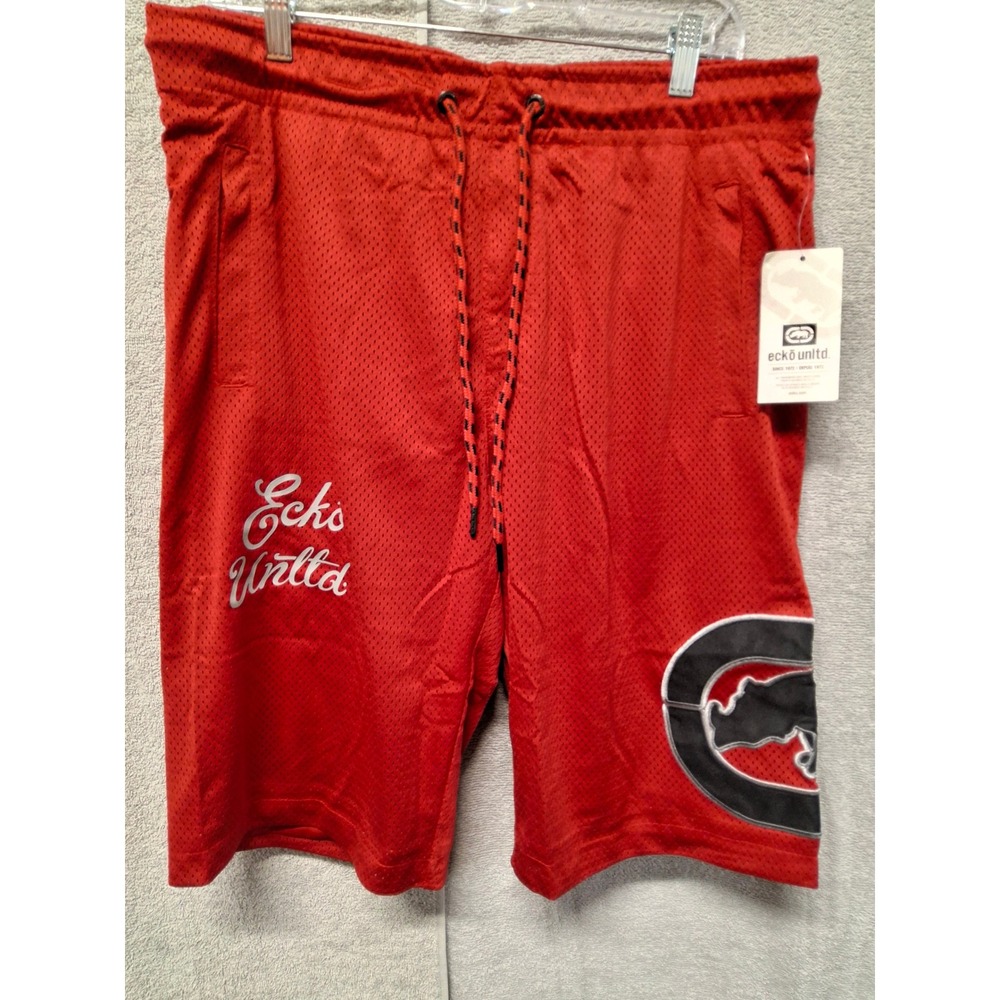 Ecko Unltd Mens Mesh Basketball Shorts Red Rhino Logo Athletic Gym Size L (b4)